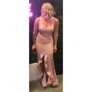 BABE pink lace floor length fishtail gown, size S